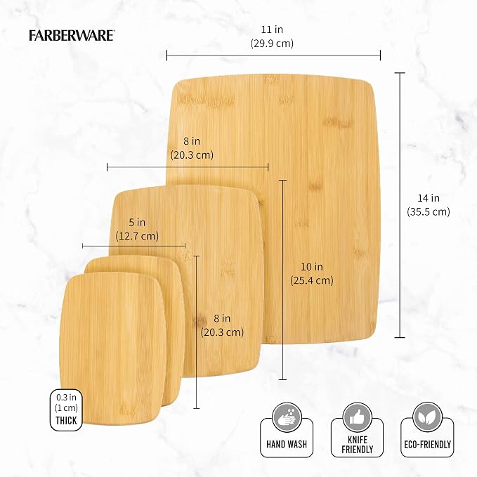 FARBERWARE 4-Piece Reversible Bamboo Cutting Board and Charcuterie Set - Image 3
