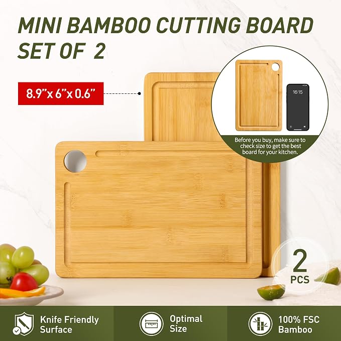 2 Pack Small Bamboo Wood Cutting Board - Image 3