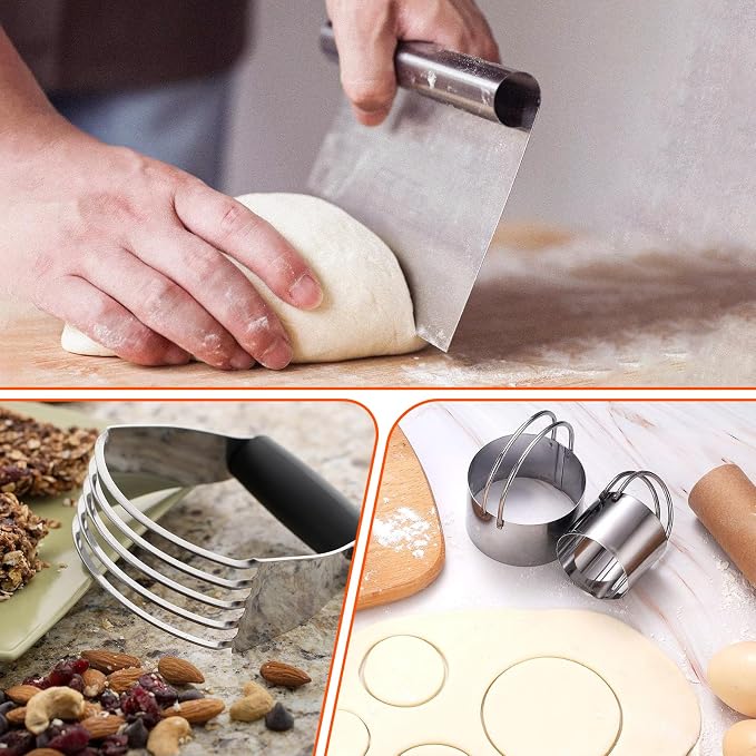 Stainless Steel Biscuit Cutter Set, Pastry Scraper and Dough Blender, Sturdy & - Image 8