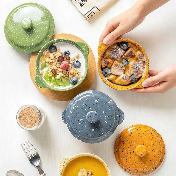 Ceramic Mini Cocotte Set of 4 for Oven, 10 Oz Small Casserole Dishes - Image 5