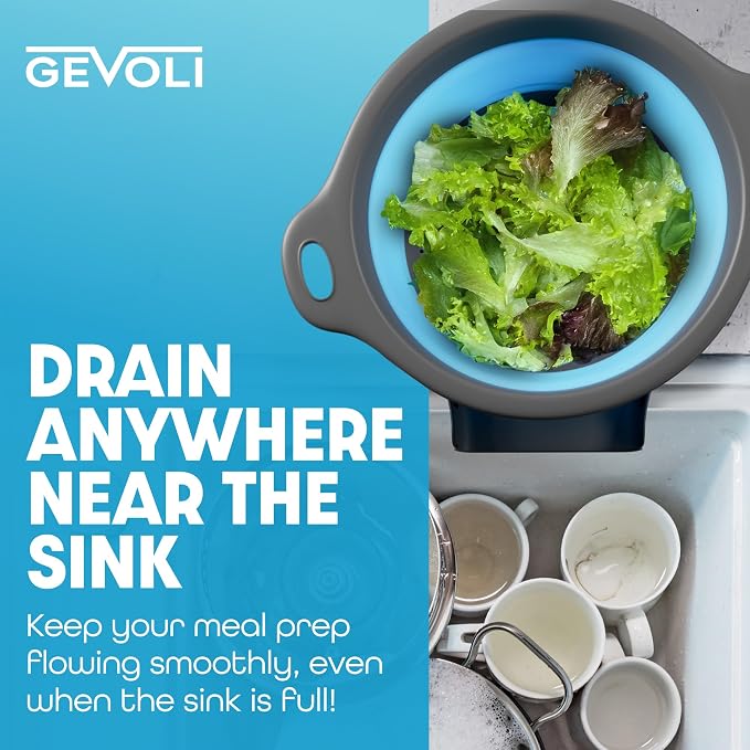 Gevoli Strainer with Self-Draining Base Over-Sink Collapsible Kitchen Colander - Image 5