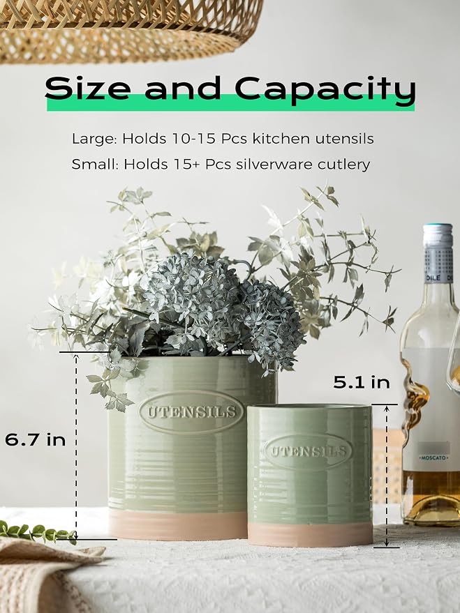 YHOSSEUN Kitchen Utensil Holder, 6.7"+5.1" Ceramic Utensil Holder - Image 6