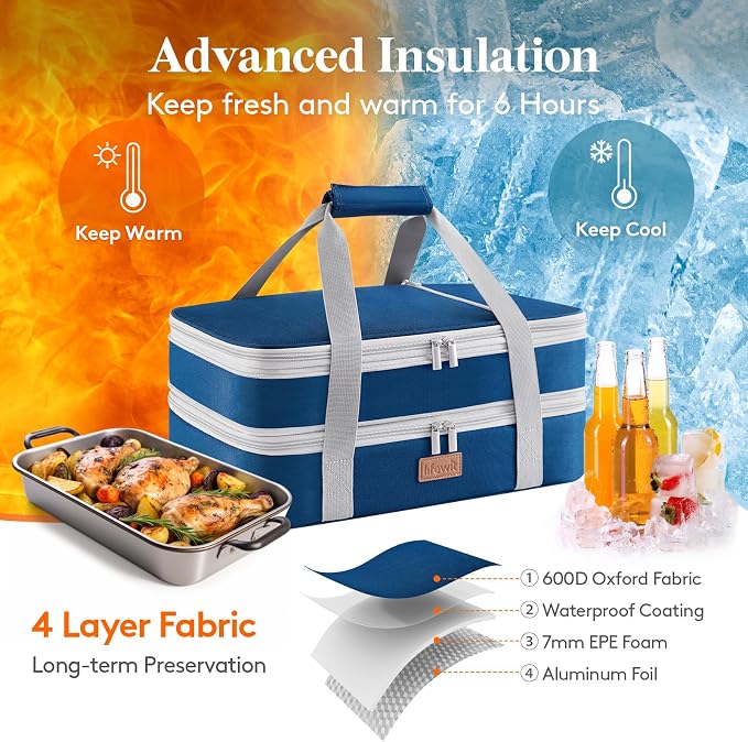 Lifewit Insulated Double Decker Casserole Carrier, Expandable Lasagna Lugger - Image 3