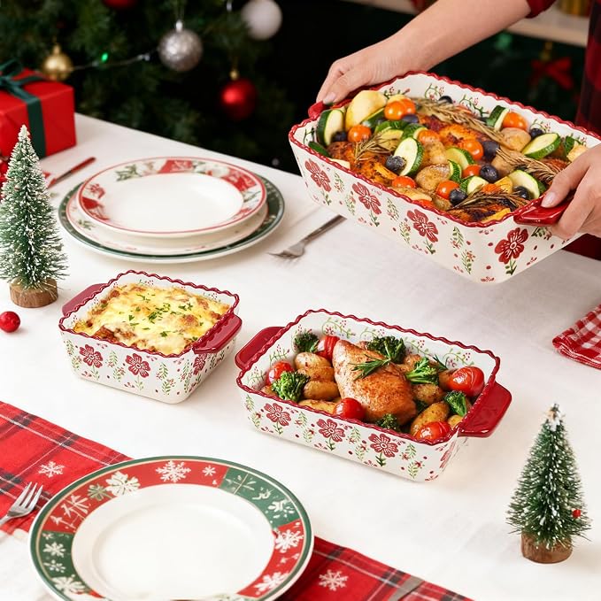 Coloch 3 Pack Ceramic Baking Dishes, Rectangular Bakeware Set Hand-painted - Image 7
