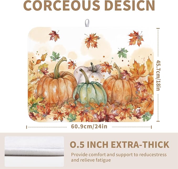 Fall Dish Drying Mat for Kitchen Counter 18×24 Inch Orange Pumpkin Drainer Pad - Image 4
