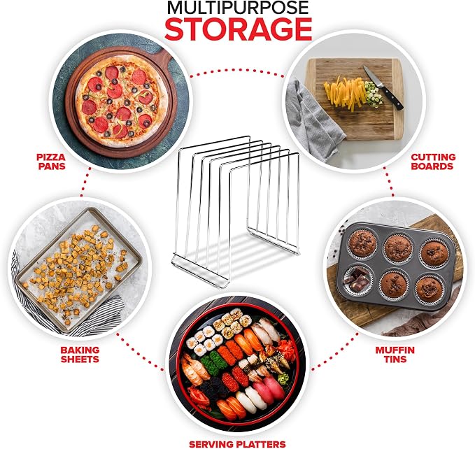 Stock Your Home Chrome Extra Tall Steel Baking Pan Organizer Rack - Image 4