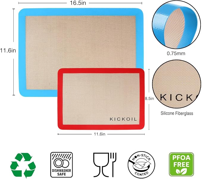 Silicone Baking Mat Large Baking Mat Set of 3-2 Half Sheets 16.5" x 11.6" +1 - Image 2