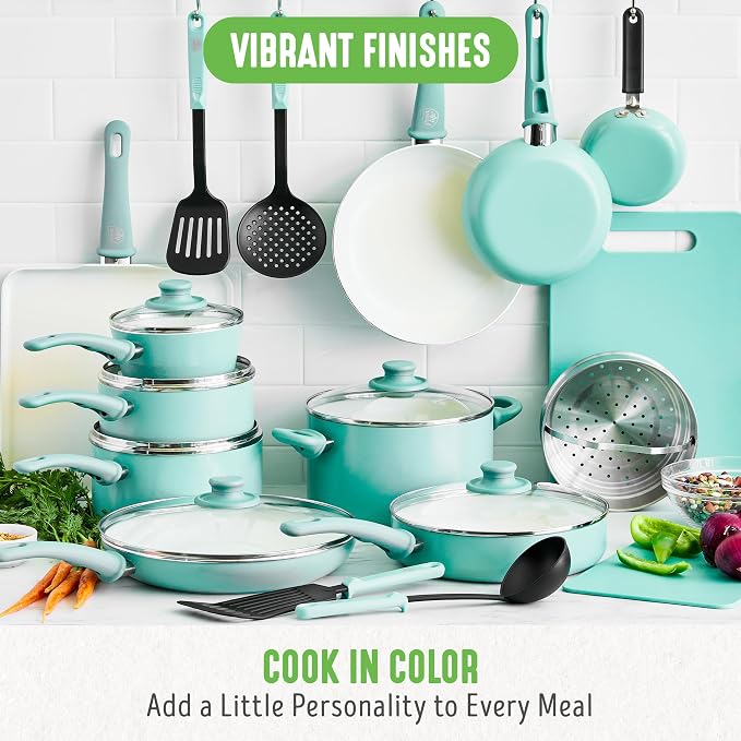 GreenLife Soft Grip 23 Piece Kitchen Cookware Pots and Frying Saucepans Set - Image 8