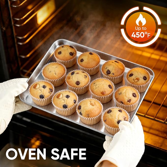 LIANYU Stainless Steel Baking Sheet Pans of 2, 12.4x9.7 Inch Quarter Sheet Pan - Image 4