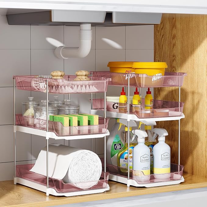 Delamu 2 Pack 3-Tier Bathroom Under Sink Organizers and Storage, Pull Out Clear - Image 7