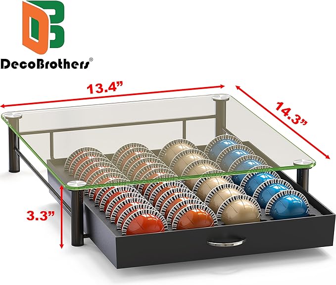 DecoBrothers Crystal Tempered Glass Vertuo Pod Holder Drawer, 24 Large or 48 - Image 3