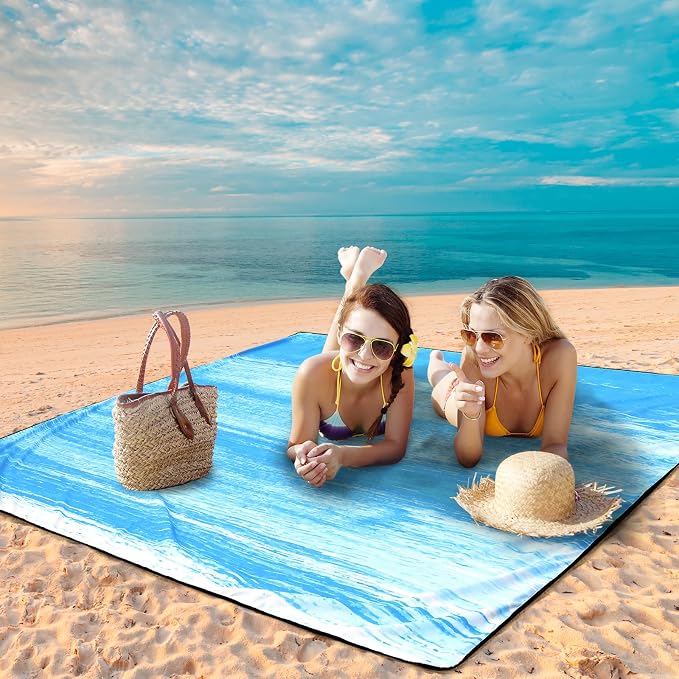 WIWIGO Beach Blanket Waterproof Sandproof Beach Mat 79" X 83"/10'x9'for 2-8 - Image 4