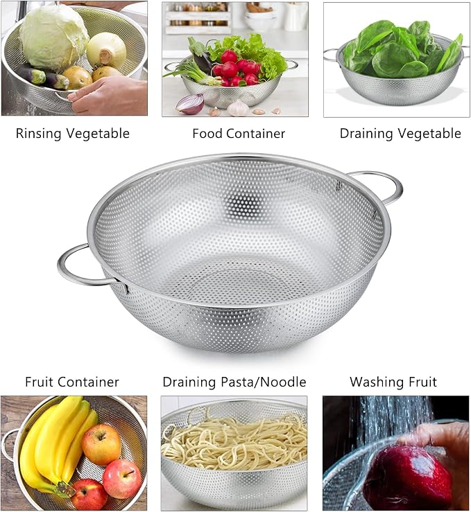 P&P CHEF Colander Set of 3, Stainless Steel Micro-Perforated Colanders Strainers - Image 4