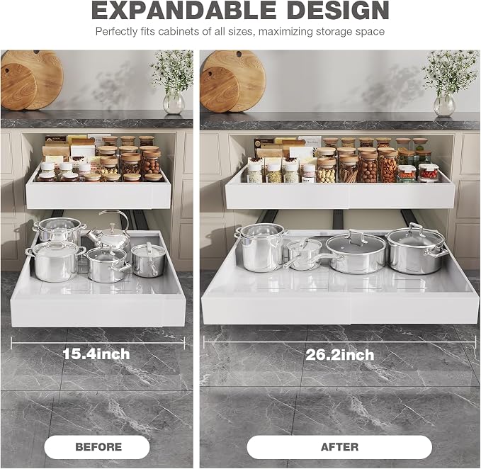 Seinloes 4 Pack Pull Out Cabinet Organizer 21" Deep, Full Extension 3 Slide - Image 9