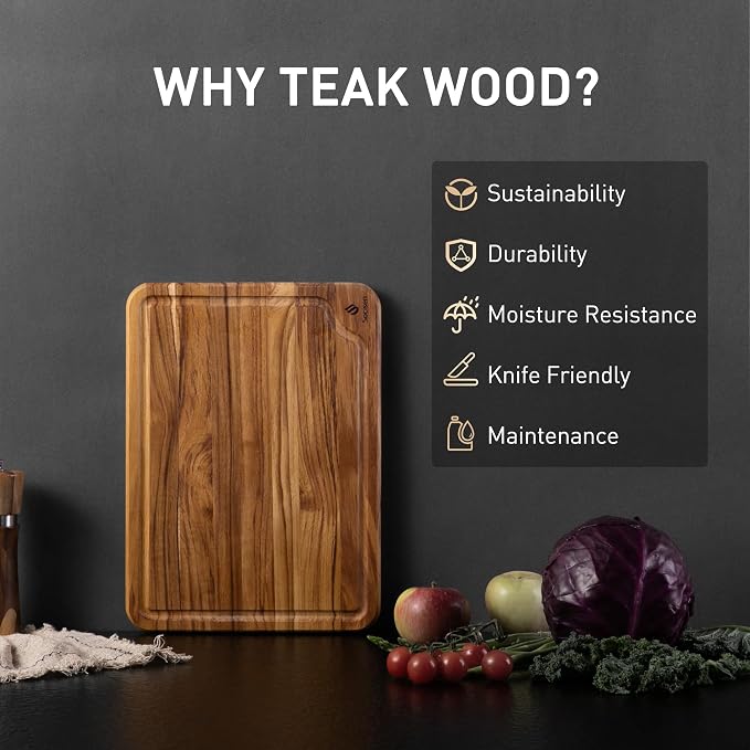 Teak Wood Cutting Board for Kitchen 13inch Charcuterie Board Serving Heavy Duty - Image 2
