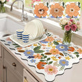 LOKHOM Scalloped Floral Dish Drying Mat, Cuttable Hide Stain Non-slip Drying Mat by LOKHOM
