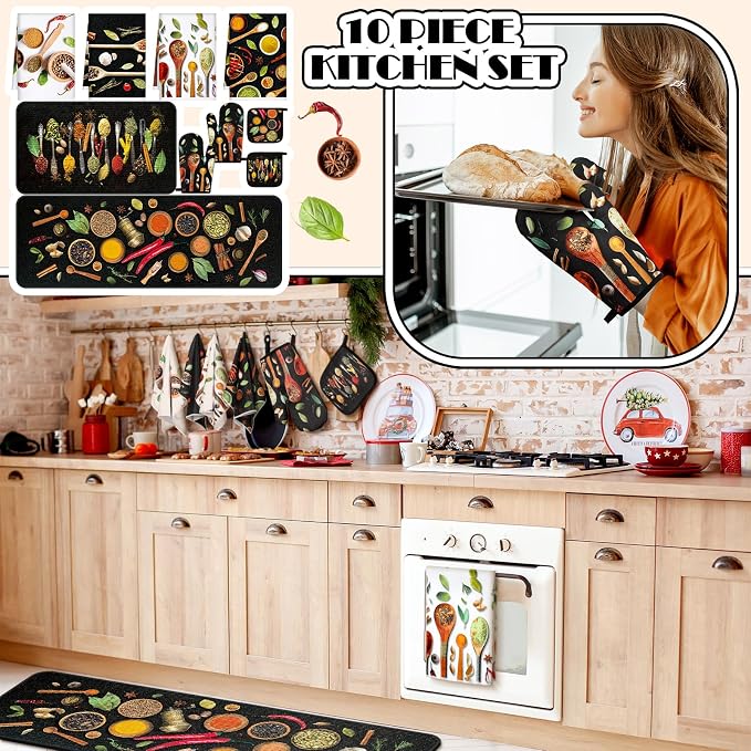 Fourluoo 10 Pcs Farmhouse Kitchen Decor and Accessories Set 4 Kitchen Towels 2 - Image 2
