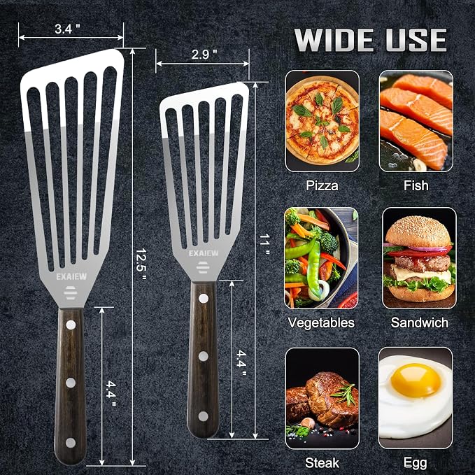 2 Pack Fish Spatula Stainless Steel，Flexible Metal Spatula Perfect - Image 3