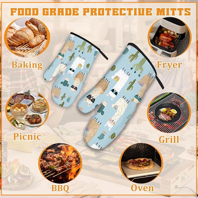 Cute Alpacas Oven Mitts and Pot Holders Set, Cactus Kitchen Decor Heat - Image 5