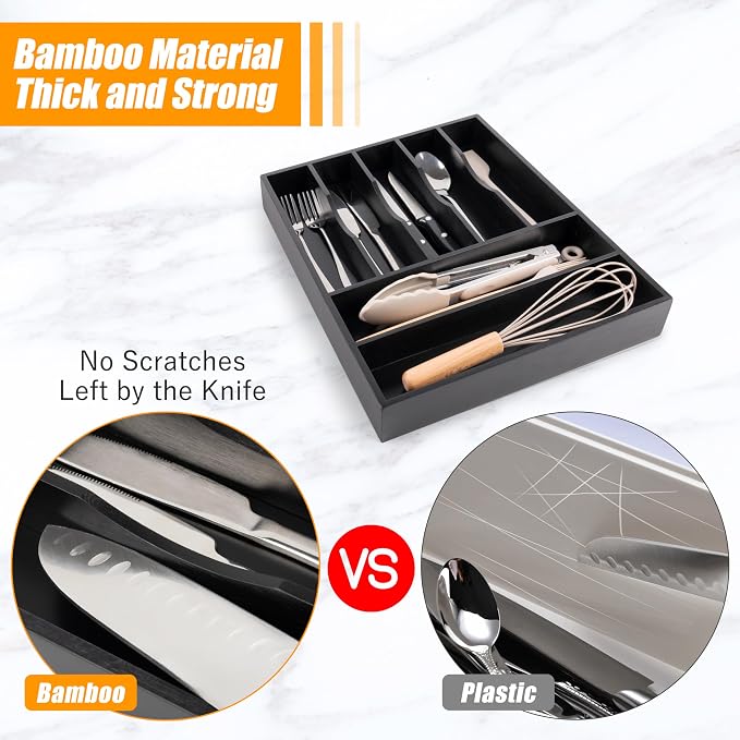 Bellsal Bamboo Silverware Drawer Organizer, Utensil Kitchen Drawer Organizer - Image 4