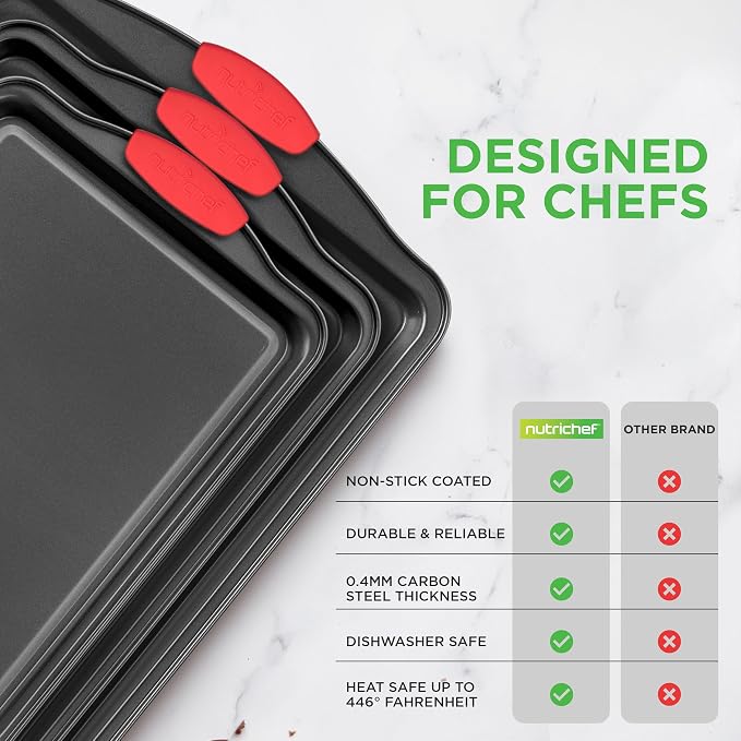 NutriChef 3-Piece Cookie Sheets - Image 6