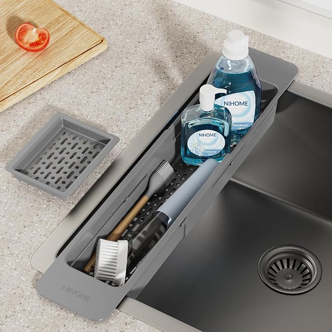 NiHome Extendable Sink Kitchen Organizer, Extra Long Telescopic Brush Storage - Image 2