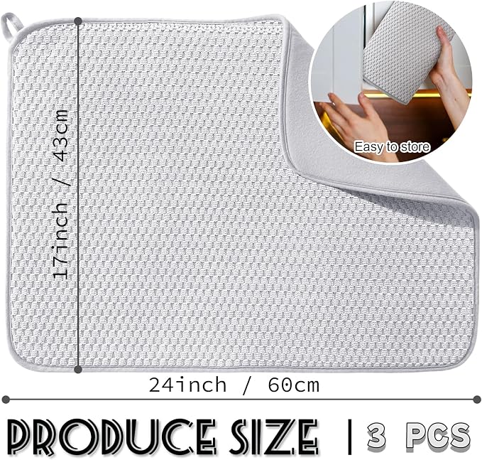 3 Pcs XXL Dish Drying Mat, Absorbent Microfiber Dishes Drainer Mats, Large Size - Image 2