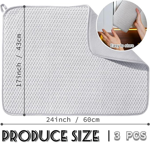 3 Pcs XXL Dish Drying Mat, Absorbent Microfiber Dishes Drainer Mats, Large Size - Image 2
