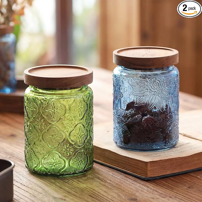 Willinglong 2 Pack 23.7oz Colored Vintage Glass Storage Jars by Willinglong