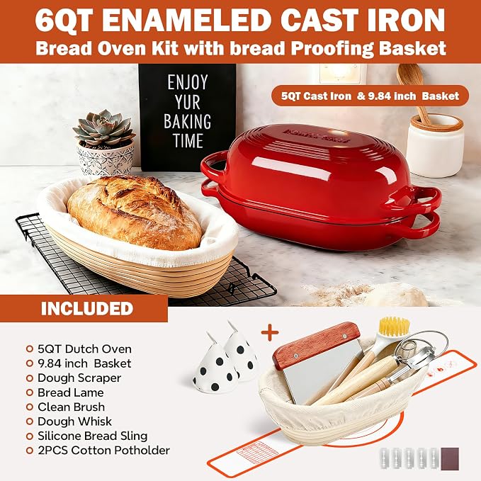 Enameled Cast Iron Sourdough Bread Oven, Dutch Oven, incl. Sourdough - Image 2