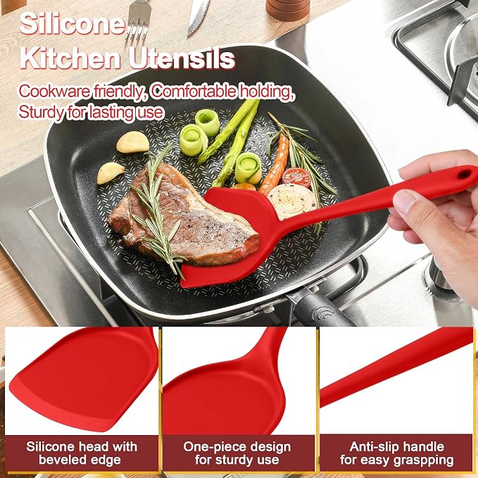 P&P CHEF Kitchen Utensil Set, 4 Pieces Non-stick Silicone Cooking Utensils - Image 3