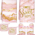 Bencailor Light Pink 6 Pcs Marble Kitchen Decor Gold Pot Holders Oven Mitts 2 by Bencailor