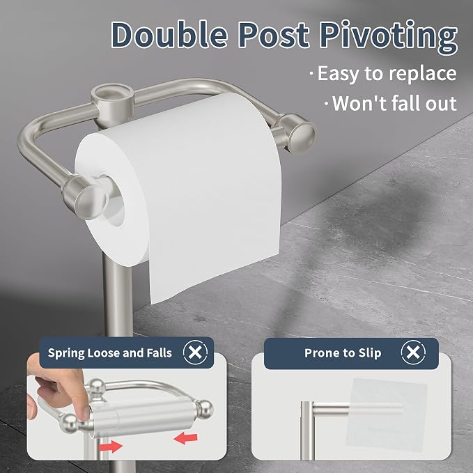 RARXTR Toilet Paper Holder Stand, Post Pivoting Design Free Standing Toilet - Image 3