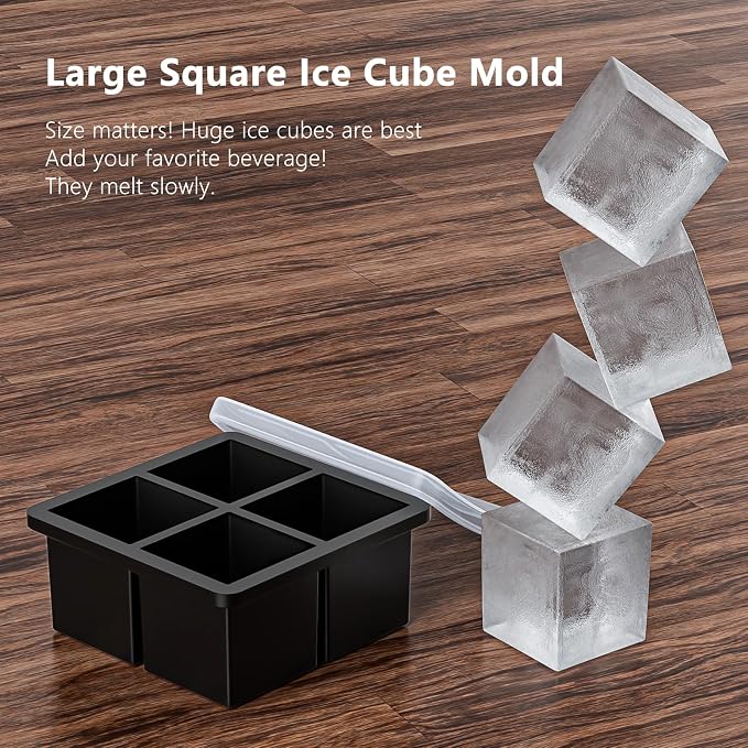 Bangp Large Ice Cube Tray for Whiskey, Silicone Ice Cube Trays 2 Pack, Large - Image 6