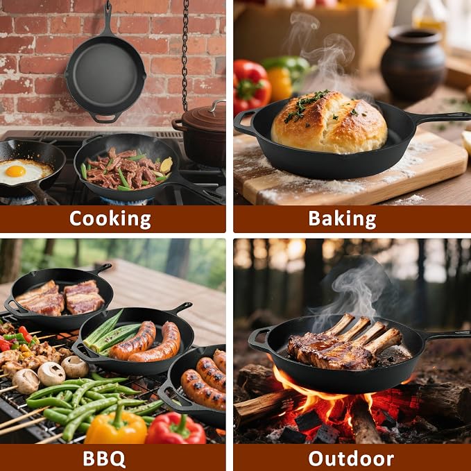 10 Inch Cast Iron Skillet, Pre-Seasoned Frying Pan - Image 4