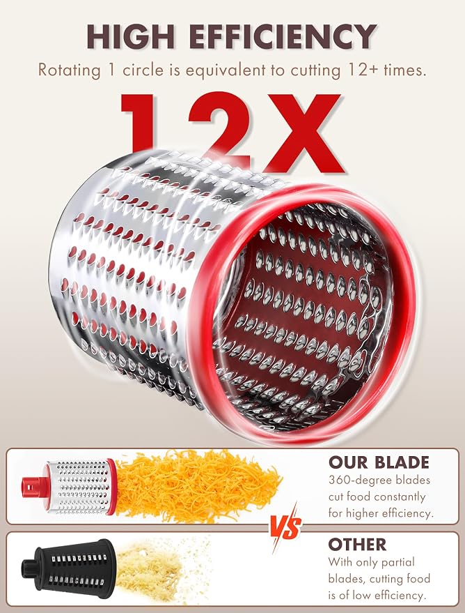 GDL Rotary Cheese Grater, Upgraded 5-in-1 Cheese Grater Hand Crank, Vegetable - Image 4