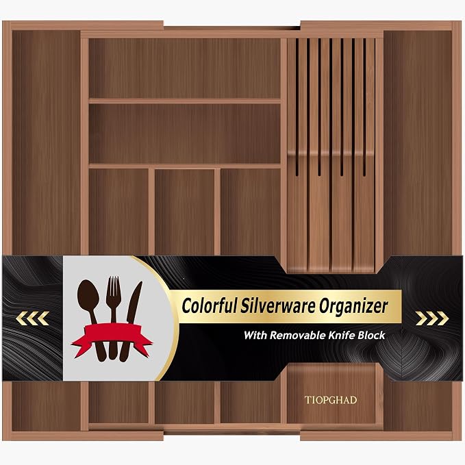 TIOPGHAD Bamboo-Silverware-Drawer-Organizer-Kitchen, Expandable Utensil Holder - Image 8