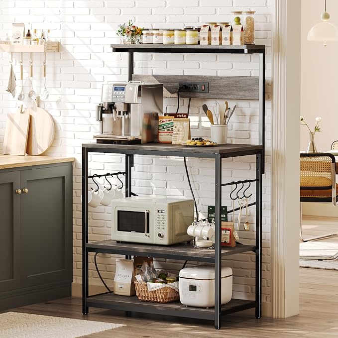 SUPERJARE Bakers Rack with Power Outlets, Microwave Stand, 31.5 X 16.5 Inch - Image 2