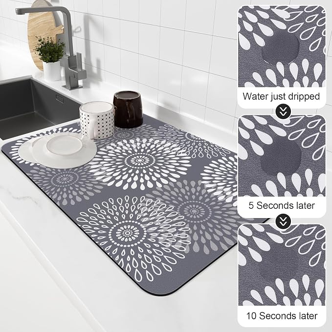 LuxStep Dish Drying Mat Super Absorbent Kitchen Counter Mat Rubber Backing - Image 4