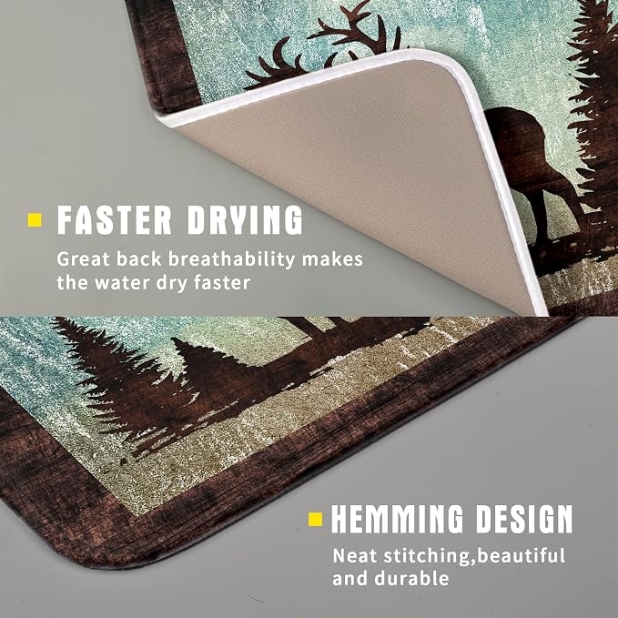 Giwawa Retro Deer Forest Cabin Silhouette Dish Drying Mat Countertop 16x18 Fall - Image 3