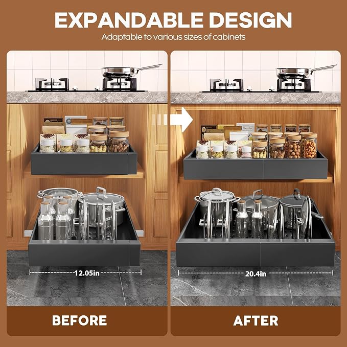 Seinloes 4Pack Expandable Pull Out Cabinet Organizer 21"Deep - Image 3