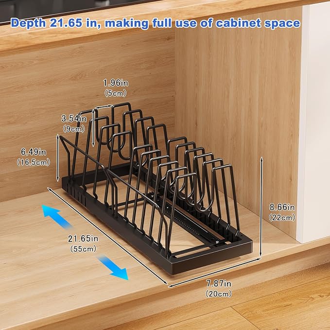 Mustorn 2 Pack Pots and Pans Organizer Under Cabinet, 21.6" Deep Pull Out Pot - Image 6