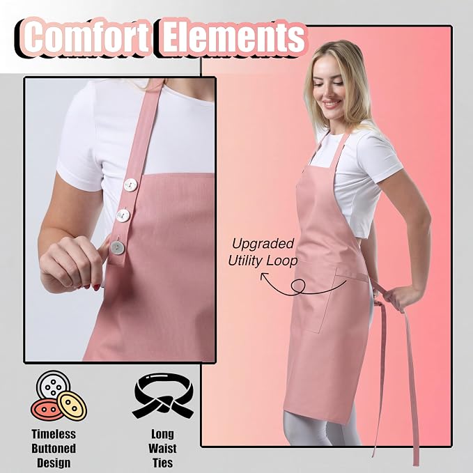 TOSHE Kitchen Apron Waterdrop Resistant Cotton Apron - Image 6
