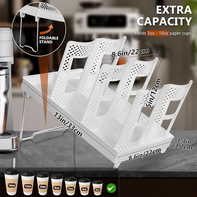 6-Slot Paper Cup and Lid Holder, Disposable Coffee Cup Dispenser, Upright Paper - Image 2
