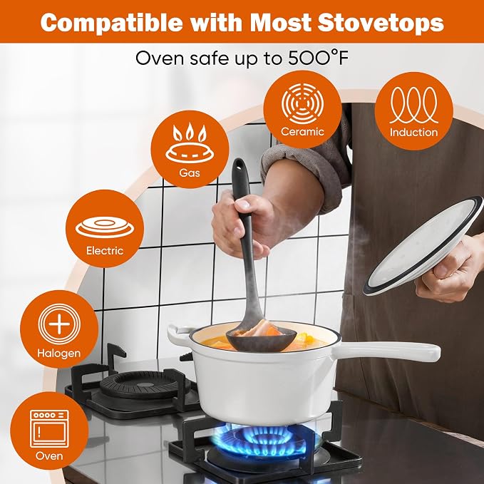 Homikit Small Cast Iron Pot, 2 Quart Enameled Cast Iron Sauce Pan - Image 3