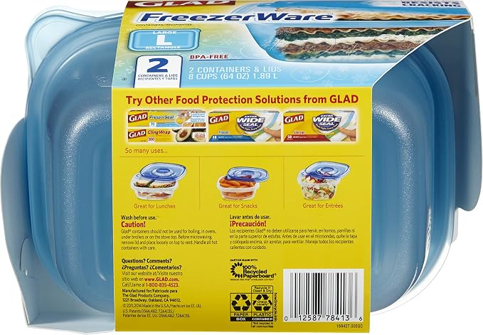 Glad Gladware Freezerware Food Storage Containers, Large Rectangle Holds 64 - Image 3