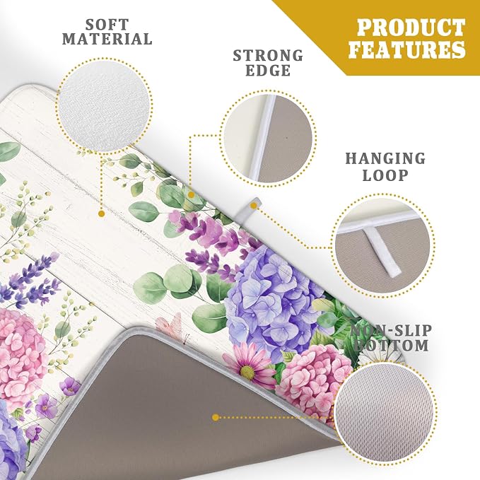 Hydrangea Floral Dish Drying Mat 18x24 inch Spring Summer Decorative Fast Dry - Image 4