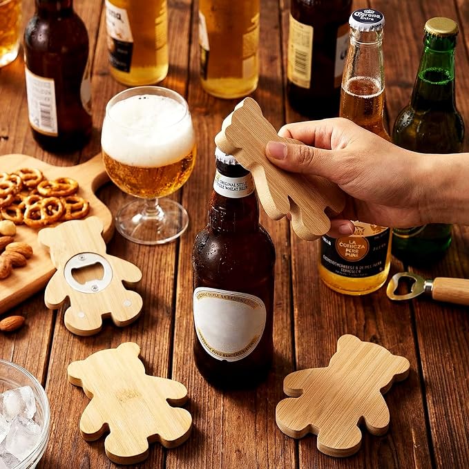 Vesici 24 Pcs Magnetic Bottle Opener 2.5" DIY Bamboo Bear Shape Baby Shower - Image 4