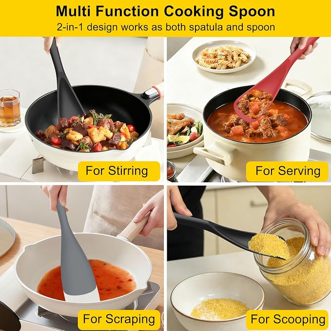 Beijiyi 3 Pack Silicone Cooking Spoons, 12.6 In Multifunction Spatula Spoon - Image 6