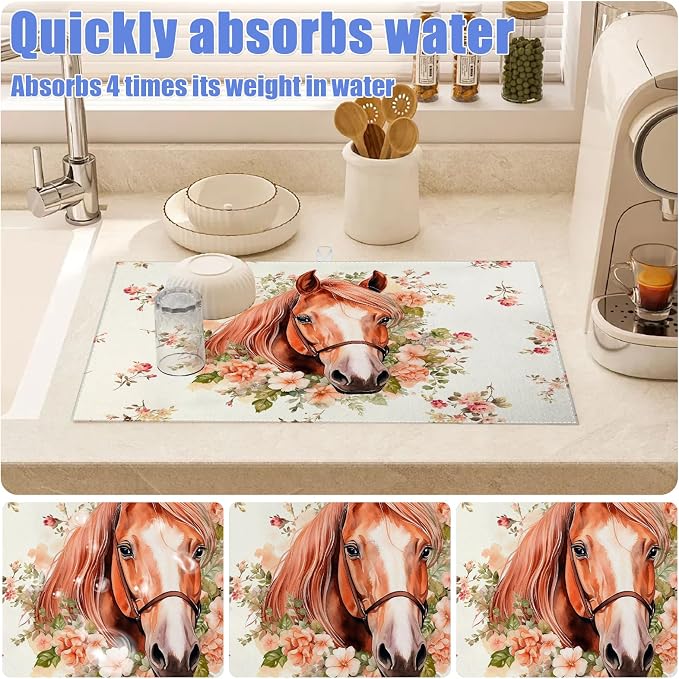 Horse Flower Dish Drying Mat for Kitchen Counter Drying Pad Absorbent - Image 4